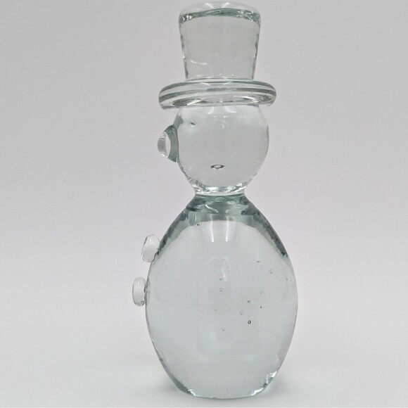 Vintage Blenko Glass Snowman 6.25" Crystal Clear Figurine Paperweight 711A 76A - Picture 6 of 13